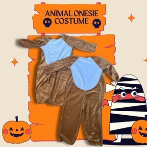 Brown & Blue Fleece Animal Onesie Costume For Kids  Halloween Dress-Up Pajamas